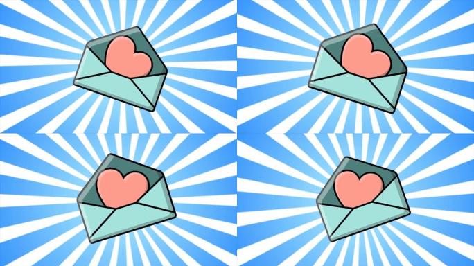 一个节日的信封，上面有一封情人节的情书，在蓝色光线的背景下，一颗红色的心从里面飞出。摘要背景。高质量