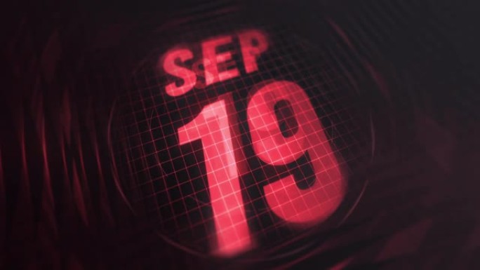 3d运动图形中的9月19日。未来的红外日历和科技发光霓虹灯拍摄，发光二极管纪念等。4k in循环