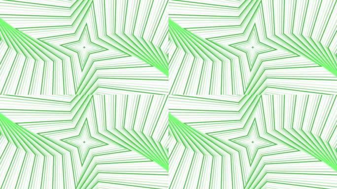白色背景上的绿色自旋四角星简单平坦几何循环。星光灿烂的旋转电波无尽的创意动画。旋转星星无缝运动图形背