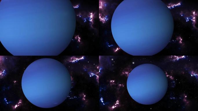 海王星在外太空4k行星上旋转。海王星环