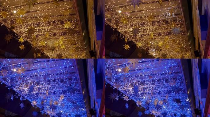 圣诞节期间，法国巴黎老佛爷百货商店外的发光天花板