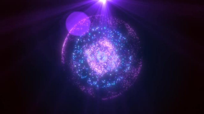 抽象圆形紫色球体发光能量魔法分子与原子来自粒子和点宇宙。摘要背景。高质量4k视频，运动设计