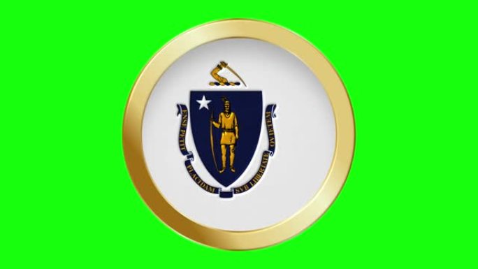 马萨诸塞州国旗美国国家弹出式的金色金属圆环美国国家国旗动画背景孤立的绿色屏幕背景可循环股票视频