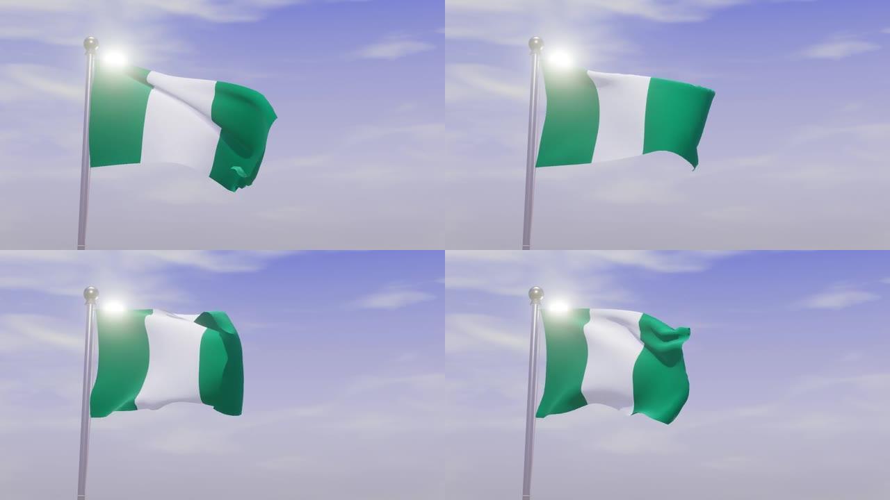 带天空和风的动画国旗-尼日利亚