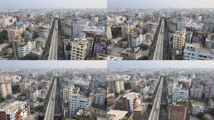 达卡地铁。达卡城市。达卡市住宅和商业建筑的天际线