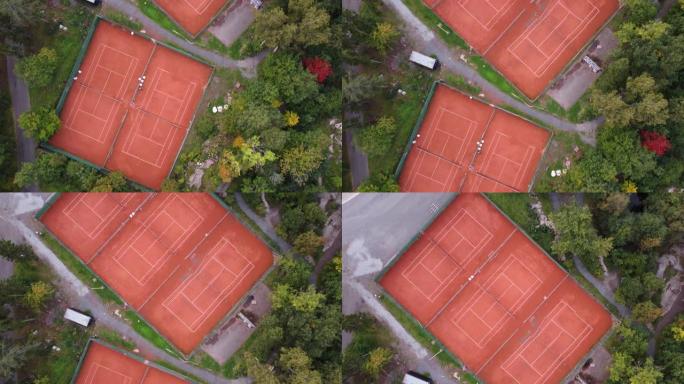 公园里的多个空网球场。无人机射击