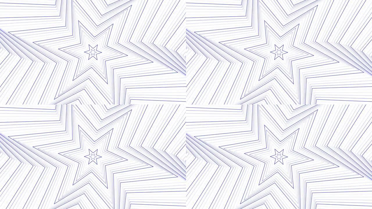 白色背景上的蓝色纤细自旋六角星简单扁平几何循环。星光灿烂的旋转电波无尽的创意动画。旋转星星无缝运动图