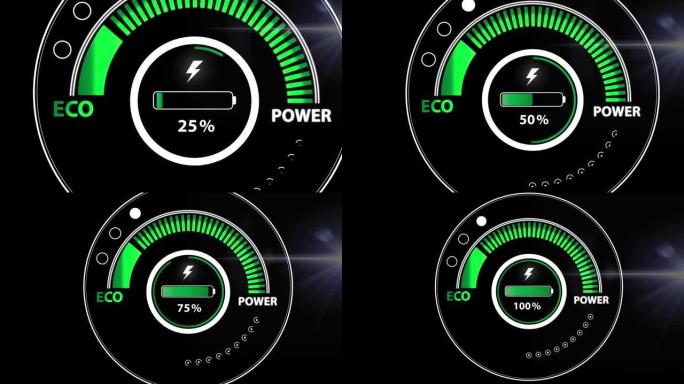 电动汽车电池指示器显示电池电量增加