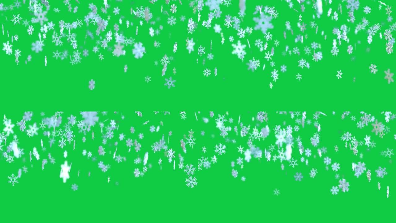 色度绿色背景上的雪花。新年、诺埃尔、冬季和庆祝概念