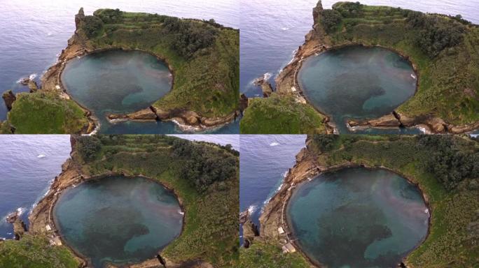 亚速尔群岛维拉弗兰卡·多坎波岛火山口泻湖，空中变焦。
