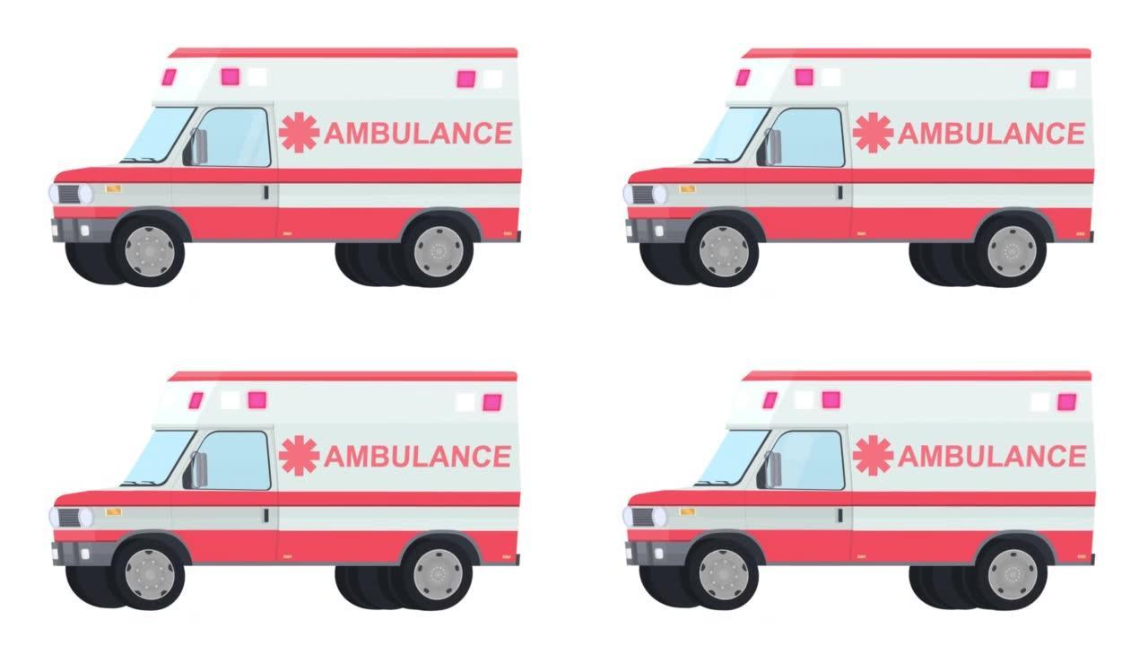 救护车。复苏车的动画。卡通