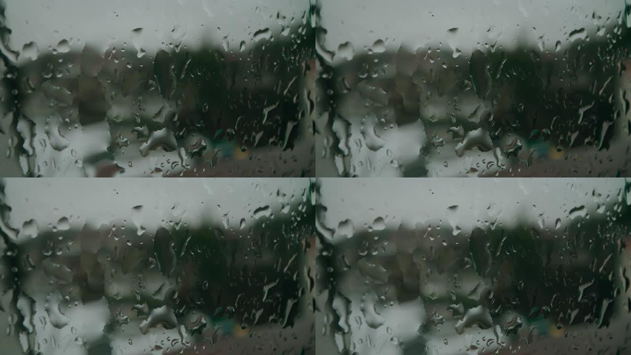 窗户上的雨滴宏观拍摄