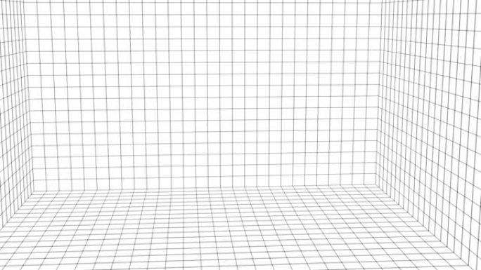 白色线框房间。空的透视框。未来主义数字网格立方体。虚拟现实中带有网状网络的网络空间。3D渲染。