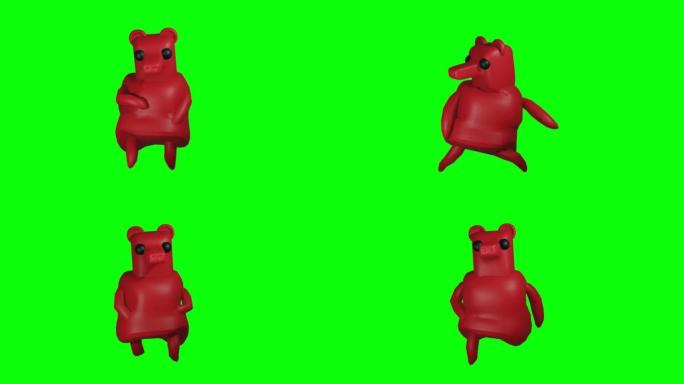 在色度关键背景上跳舞的红熊。