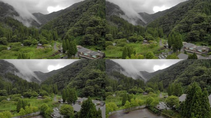 靠近日本阿尔卑斯山的小镇上的航拍镜头
