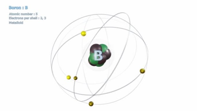 具有5个电子的硼原子在白色上无限轨道旋转