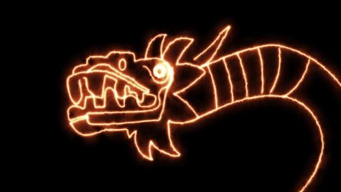 多神宗教羽毛蛇的动画绘画在墨西哥文化中也被称为Quetzalcoatl，在墨西哥具有火效应特征字形
