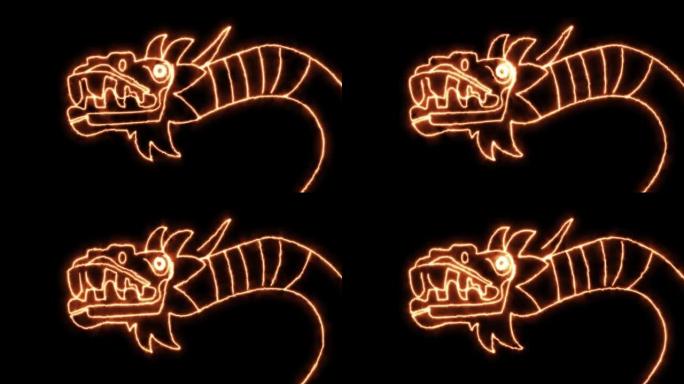 多神宗教羽毛蛇的动画绘画在墨西哥文化中也被称为Quetzalcoatl，在墨西哥具有火效应特征字形
