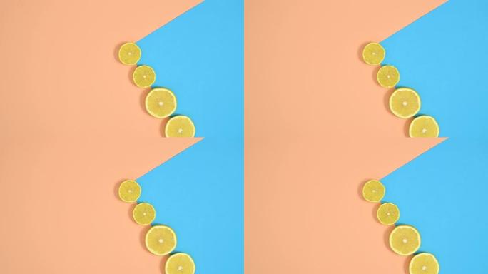 柠檬出现在蓝色和柔和橙色主题的边缘。停止运动