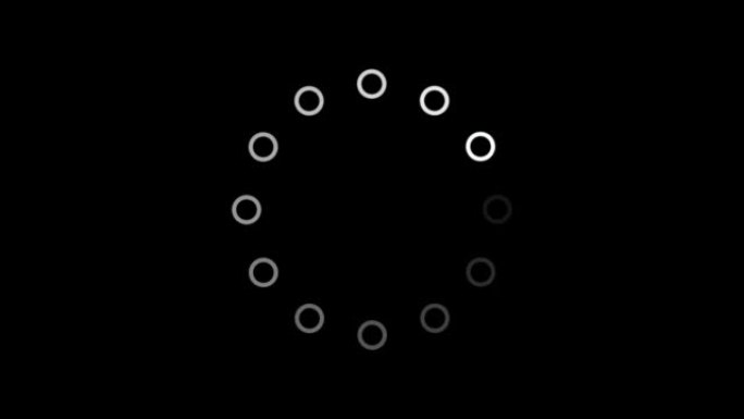 在黑色背景上加载圆形图标动画的白色轮廓。无缝循环。视频动画背景。