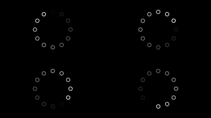 在黑色背景上加载圆形图标动画的白色轮廓。无缝循环。视频动画背景。