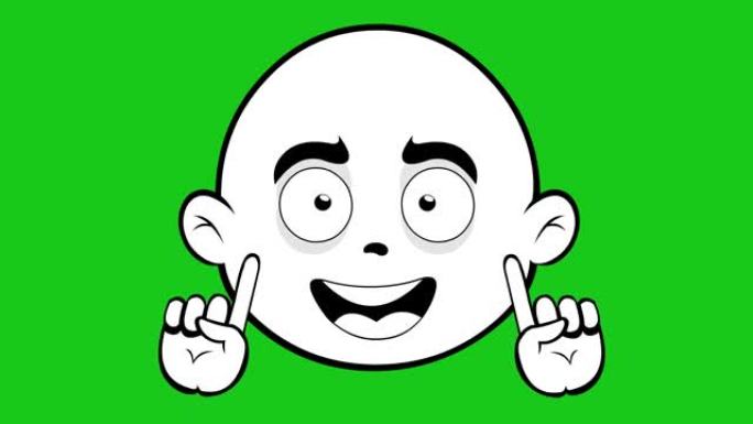 一个秃头卡通人物的循环动画，用他的食指做出经典的无手势，用黑白绘制