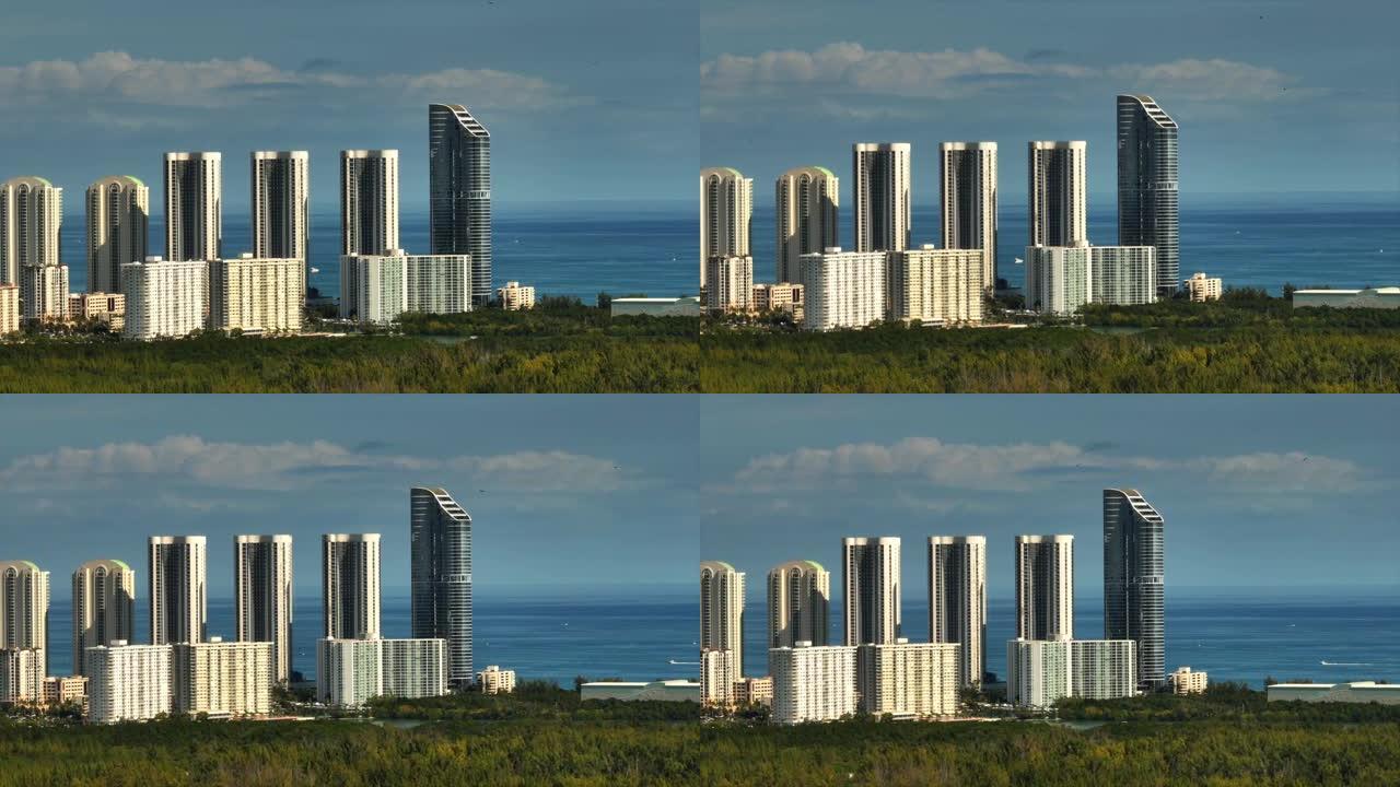 7倍变焦航空视频特朗普大厦和佛罗里达州阳光岛海滩丽思卡尔顿酒店