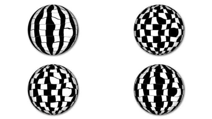 旋转抽象checkboard球体动画。抽象球体背景。