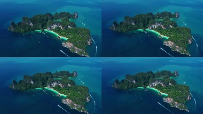 无人机在令人惊叹的热带岛屿上空飞行的鸟瞰图