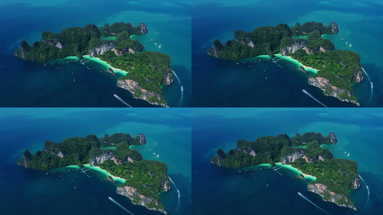 无人机在令人惊叹的热带岛屿上空飞行的鸟瞰图