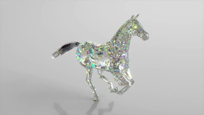 钻石马在跑。自然和动物的概念。低聚。白色。无缝循环的3d动画