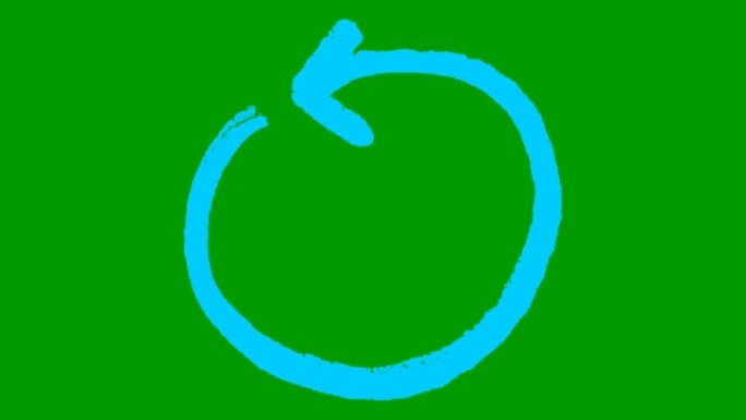 圆圈箭头的动画图标。蓝色符号。手绘矢量插图孤立在绿色背景上。