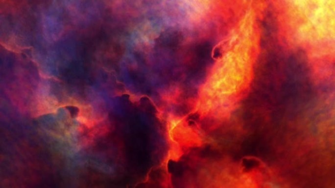 太空旋转飞行进入星域和美丽的橙色蓝色云云星云。宇宙奇点大爆炸空间中的太空星系中的飞行3d渲染。带有空