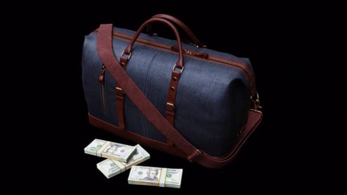 在袋子周围旋转一个装有成束钱的袋子。