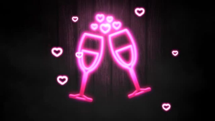 浪漫的粉红色小心形和木质酒杯