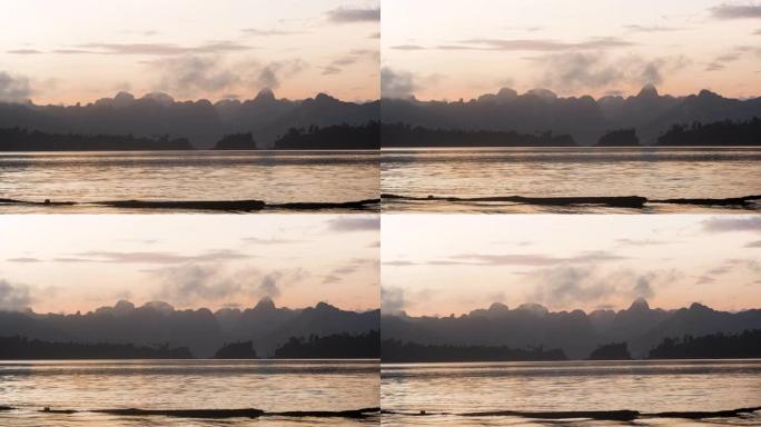 泰国苏拉他尼 (rajaprabha) 大坝 (泰国桂林) 的晨景。日出时间
