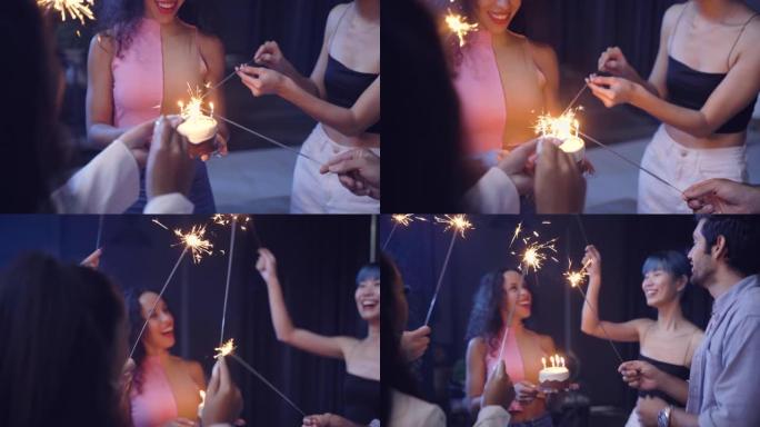 一群朋友在家里的派对上惊喜生日纪念日