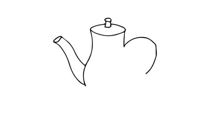 白色背景上的咖啡壶涂鸦图标动画。咖啡壶插图的手绘视频。涂鸦茶壶插图视频