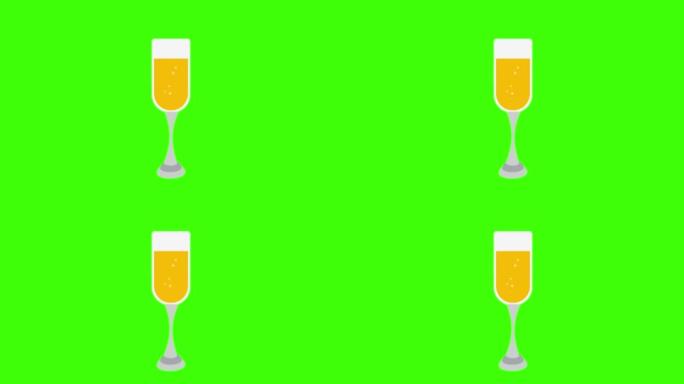 绿色屏幕上弹出的酒杯婚礼图标