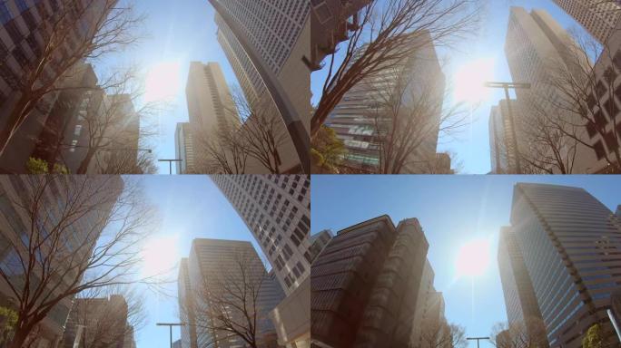 晴朗天气下新宿摩天大楼的景色