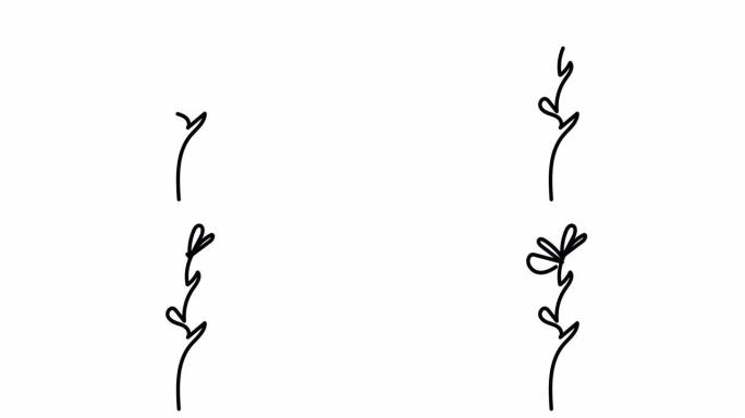 连续一张线条图。飞鸟标志。黑白花卉插图。标志、卡片、横幅、海报、传单的概念