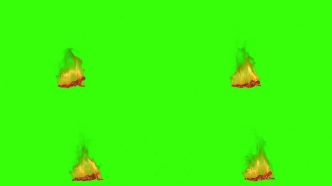 士兵在火爬行在痛苦的侧视图，绿色屏幕Chromakey