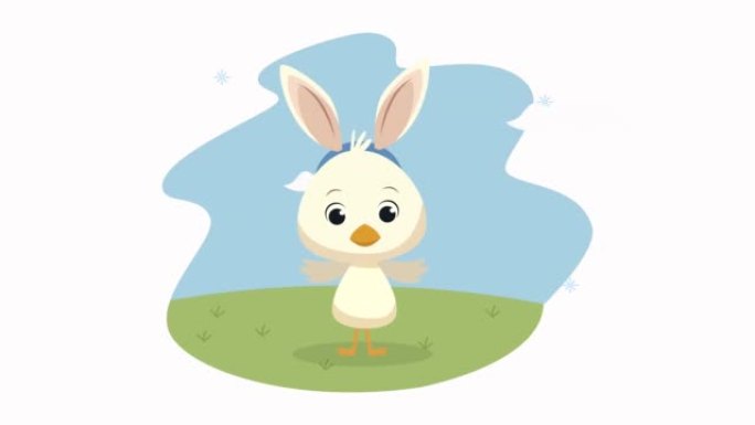 快乐复活节动画与鸭戴耳朵兔子