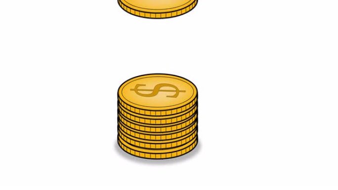 提高黄金硬币堆叠在白色背景和增长硬币图表信息图表利润统计动画与箭头。省钱和经济理念。3D动画。