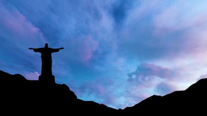 与科尔科瓦多山一起，在里约热内卢的基督救赎者的蓝天。