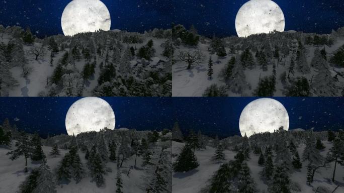 大月亮对抗森林山降雪