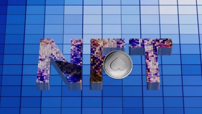 马赛克图案和银色虚拟货币中NFT的三维标志