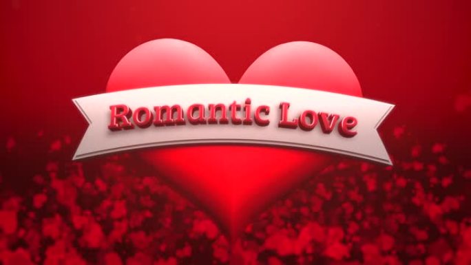 浪漫的爱情与飞翔的小心脏和红色背景的大心脏丝带