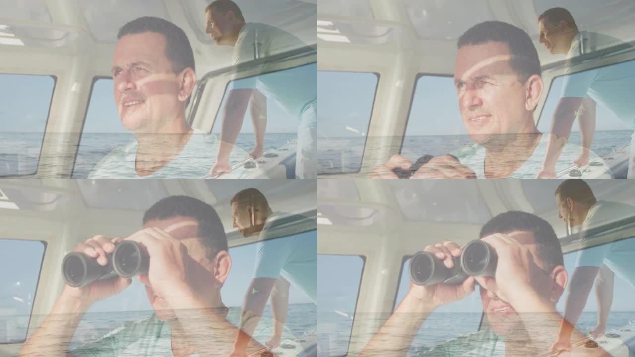 使用双筒望远镜在高加索人航行的高加索人动画