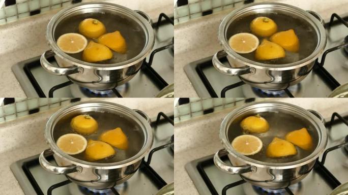 在锅里煮柠檬来感冒，